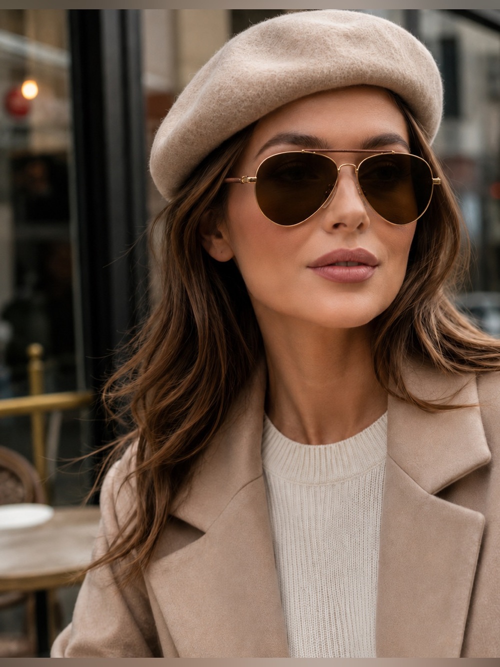 Massimo Dutti Gold-Frame Aviator Sunglasses with Brown Lenses
